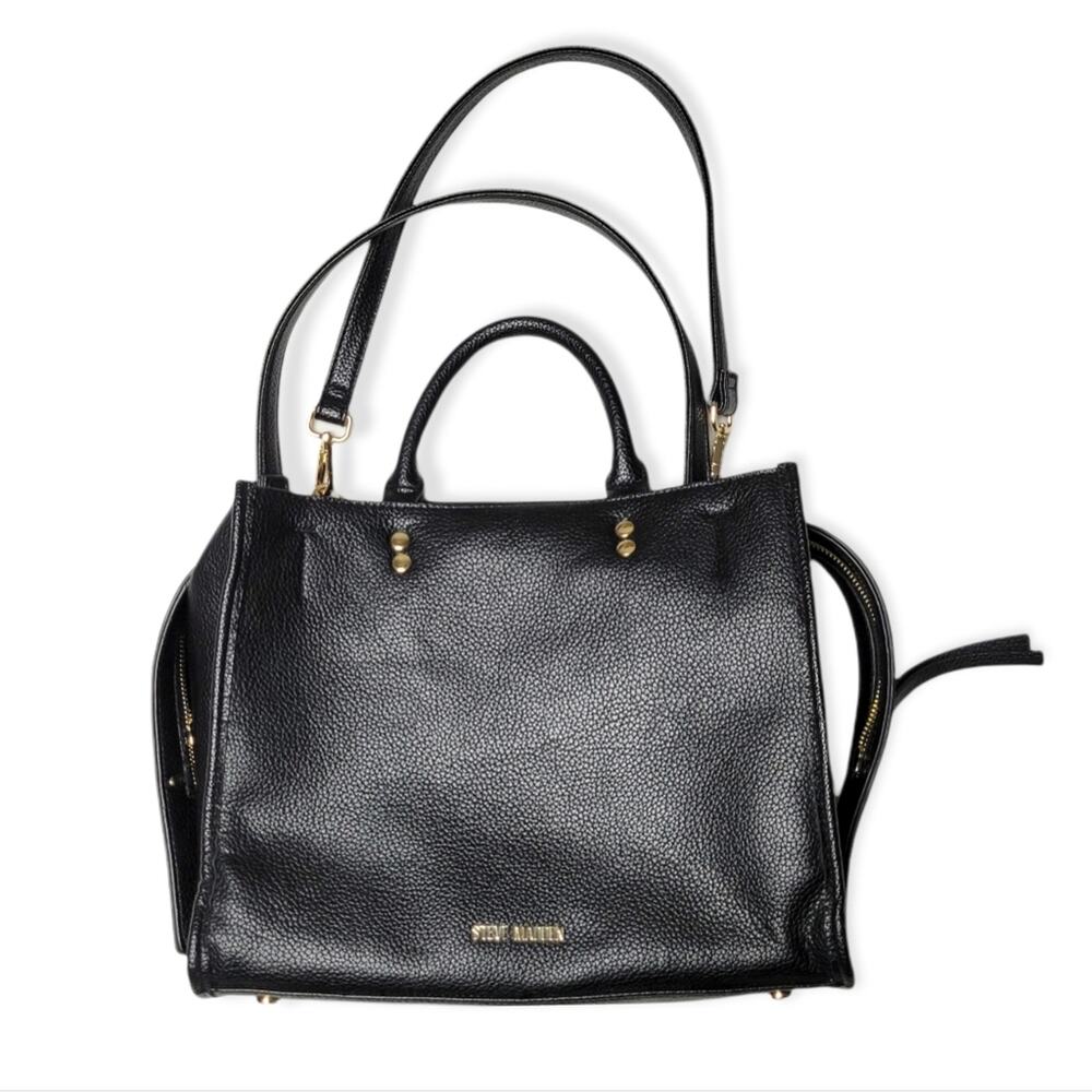 Steve Madden Satchel Purse 3 Compartment Shoulder Bag Black